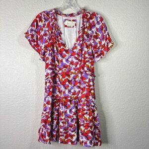 Anthropologie Colorful Floral‎ Print V-Neck Dress Short Sleeve Summer SP